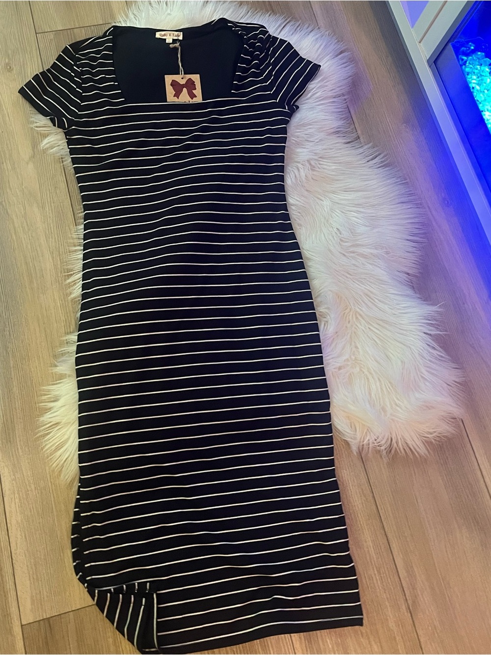 Black & White Striped Short-Sleeve Dress